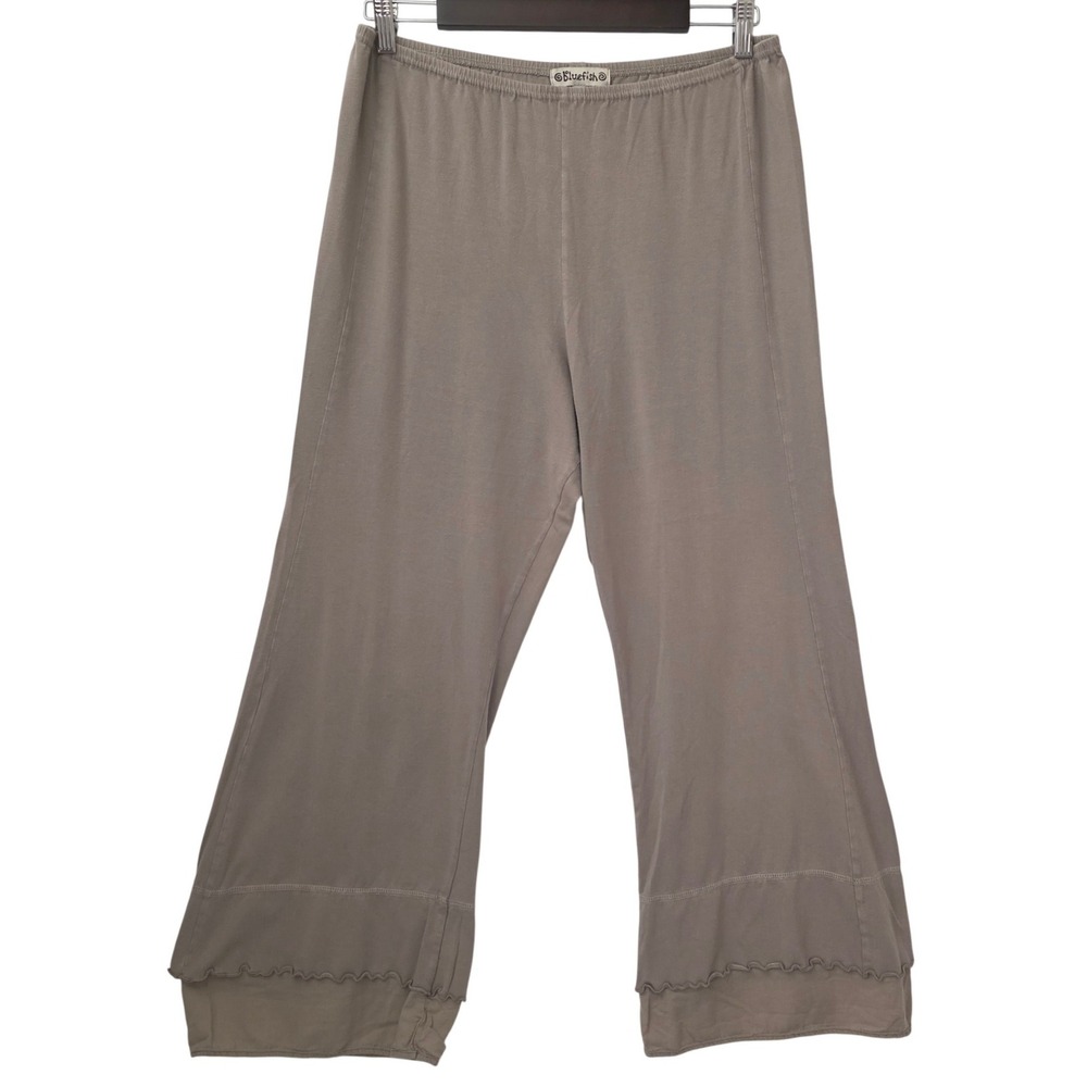 Bluefish Women Taupe Layered Lettuce Hem Cropped Lagenlook Knit Pants Sz 1 L/XL